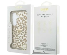 Dėklas Guess IML Leopard Print Triangle MagSafe Samsung Galaxy S26 rudos spalvos
