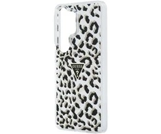 Guess IML leopardo rašto trikampio formos „MagSafe“ dėklas, skirtas „Samsung Galaxy S26 Ultra“, juodas