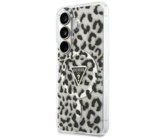 Guess IML leopardo rašto trikampio formos „MagSafe“ dėklas, skirtas „Samsung Galaxy S26“, juodas