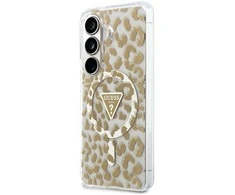Guess IML leopardo rašto trikampis „MagSafe“ dėklas, skirtas „Samsung Galaxy S26“, rudas