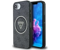 GUESS dėklas, skirtas IPHONE 16e (SE 4 2025) suderinamas su MagSafe GUHMPSE4HG4PRTGK (IML Metal Glitter 4G Circle Triangle) juodas