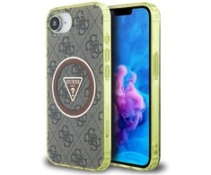 „Guess IML Metal Glitter 4G Circle Triangle MagSafe“ dėklas, skirtas iPhone 16e - ruda