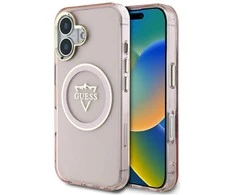 Guess IML Metal Mountain Logo MagSafe Apple iPhone 16 dėklas telefonui rožinės spalvos