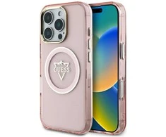 Guess IML Metal Mountain Logo MagSafe Apple iPhone 16 Pro Max dėklas telefonui rožinės spalvos