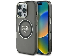 Guess IML Metal Mountain Logo MagSafe Apple iPhone 16 Pro dėklas telefonui juodos spalvos