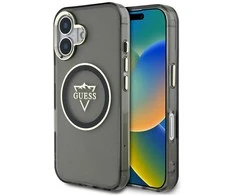 Guess IML Metal Mountain Logo MagSafe Apple iPhone 16 dėklas telefonui juodos spalvos