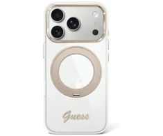 Dėklas Guess IML Ring Stand 360 Script Metal Logo MagSafe Case for iPhone 17 Pro Max / 18 Pro Max - Transparent