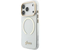 Dėklas Guess IML Script Metal MagSafe do iPhone 18 Pro Max / 17 Pro Max permatomas