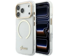 Dėklas Guess IML Script Metal MagSafe do iPhone 18 Pro Max / 17 Pro Max permatomas