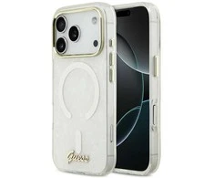 Dėklas Guess IML Shell Script Metal MagSafe Case for iPhone 17 Pro Max - Baltas