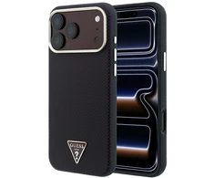 Dėklas Guess Kevlar Triangle Logo MagSafe do iPhone 18 Pro Max / 17 Pro Max bordo spalvos