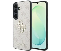 Dėklas Guess Leather 4G Metal Logo do Samsung Galaxy S26 FE rožinė
