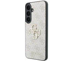 Dėklas Guess Leather 4G Metal Logo do Samsung Galaxy S26 FE rožinė