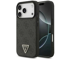 Original dėklas GUESS Leather 4G Triangle Strass MagSafe skirtas Apple iPhone 17 Pro juodos spalvos