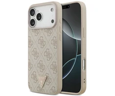 Dėklas Guess Leather 4G Triangle Strass MagSafe Case for iPhone 17 Pro Max / 18 Pro Max - Rožinė