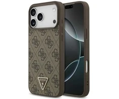 Original dėklas GUESS Leather 4G Triangle Strass MagSafe skirtas Apple iPhone 17 Pro Max rudos spalvos