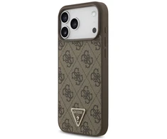 Dėklas Guess Leather 4G Triangle Strass MagSafe Case for iPhone 17 Pro Max / 18 Pro Max - Brown
