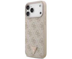 Dėklas Guess Leather 4G Triangle Strass MagSafe Case for iPhone 17 Pro Max / 18 Pro Max - Rožinė