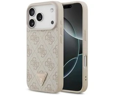 Guess Leather 4G Triangle Strass MagSafe dėklas skirtas Apple iPhone 17 Pro rožinės spalvos