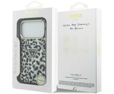 GUESS dėklas, skirtas IPHONE 17 Pro Max, suderinamas su MagSafe GUHMP17XHLEGTGLK (PC TPU su leopardo rašto blizgučiais), juodas
