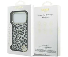 GUESS dėklas, skirtas IPHONE 17 Pro, suderinamas su MagSafe GUHMP17LHLEGTGLK (PC TPU su leopardo rašto blizgučiais), juodas