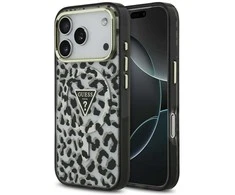 GUESS dėklas, skirtas IPHONE 17 Pro, suderinamas su MagSafe GUHMP17LHLEGTGLK (PC TPU su leopardo rašto blizgučiais), juodas