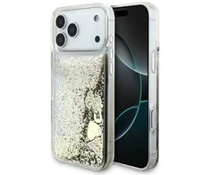 Guess Liq dėklas. Glitter 4 Charms skirtas Apple iPhone 17 Pro Max aukso spalvos