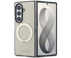 Dėklas Guess Magnetic Ring Stand Grained Classic Logo MagSafe do Samsung Galaxy Z Fold8 Ultra smėlio spalva