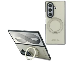 Dėklas Guess Magnetic Ring Stand Grained Classic Logo MagSafe do Samsung Galaxy Z Fold8 Ultra smėlio spalva