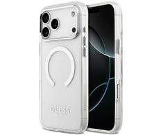Guess Metal Outline MagSafe dėklas skirtas Apple iPhone 17 Pro Max sidabro spalvos