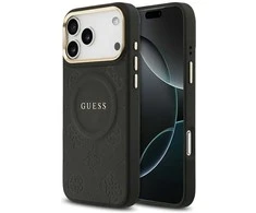 GUESS dėklas, skirtas IPHONE 17 Pro Max, suderinamas su MagSafe GUHMP17XPSAMSECK (PU W/ Peony Hot Stamp) juodas
