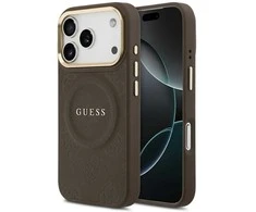 GUESS dėklas, skirtas IPHONE 17 Pro, suderinamas su MagSafe GUHMP17LPSAMSECW (PU su bijūnų spalvos karštu antspaudu), rudas