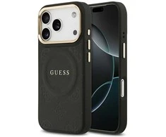 GUESS dėklas, skirtas IPHONE 17 Pro, suderinamas su MagSafe GUHMP17LPSAMSECK (PU W/ Peony Hot Stamp) juodas