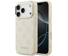 Guess Peony Hot Stamp Script MagSafe dėklas skirtas Apple iPhone 17 Pro rusvai gelsvas