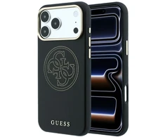 Dėklas Guess Perforated 4G Gold Logo Magsafe do iPhone 18 Pro / 17 Pro juoda