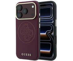 Dėklas Guess Perforated 4G Gold Logo Magsafe do iPhone 18 Pro / 17 Pro bordo spalvos