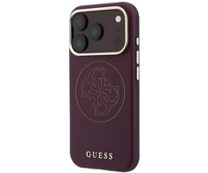 Dėklas Guess Perforated 4G Gold Logo Magsafe do iPhone 18 Pro / 17 Pro bordo spalvos