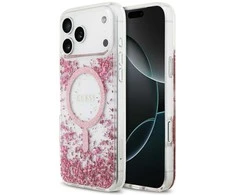 Guess Resin Bottom Glitter MagSafe dėklas skirtas Apple iPhone 17 Pro Max rožinės spalvos