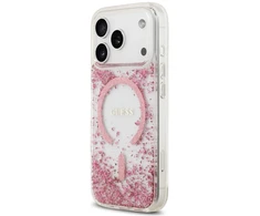 Dėklas Guess Resin Bottom Glitter MagSafe do iPhone 18 Pro / 17 Pro rožinė