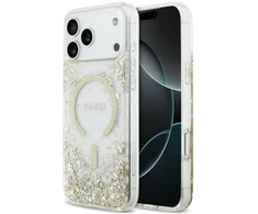 Dėklas Guess Resin Bottom Glitter MagSafe do iPhone 18 Pro Max / 17 Pro Max auksinė