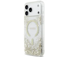 Dėklas Guess Resin Bottom Glitter MagSafe do iPhone 18 Pro Max / 17 Pro Max auksinė