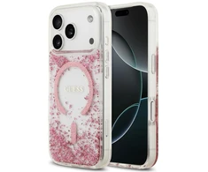 Dėklas Guess Resin Bottom Glitter MagSafe do iPhone 18 Pro / 17 Pro rožinė