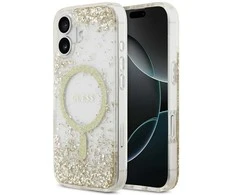 Original dėklas GUESS Resin Bottom Glitter MagSafe skirtas Apple iPhone 17 aukso spalvos
