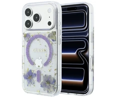 Dėklas Guess Resin Flowers Glitter MagSafe do iPhone 18 Pro Max / 17 Pro Max violetinė