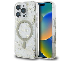 Dėklas Guess Resin Flowers Glitter MagSafe iPhone 16 Pro Case - rusvai gelsvas