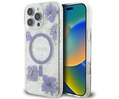 Guess Resin Flowers MagSafe dėklas iPhone 16 Pro - violetinė