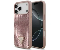 Dėklas Guess Rhinestone Triangle Logo skirtas Apple iPhone 17 Pro Max rožinės spalvos