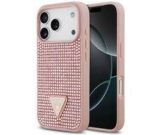 Dėklas Guess Rhinestone Triangle Logo skirtas Apple iPhone 17 Pro rožinės spalvos