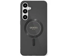GUESS dėklas skirtas Samsung Galaxy S25 GUHMS25SPFTDTEK (Magnetic IML Rhinestones) juodos spalvos