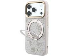 Dėklas Guess Ring Stand 360 4G Classic Logo MagSafe do iPhone 18 Pro Max / 17 Pro Max rožinė